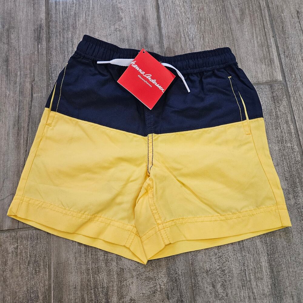 Hanna Andersson Swim Trunks Size 100 Blue Yellow Colorblock Kids UPF NEW Summer